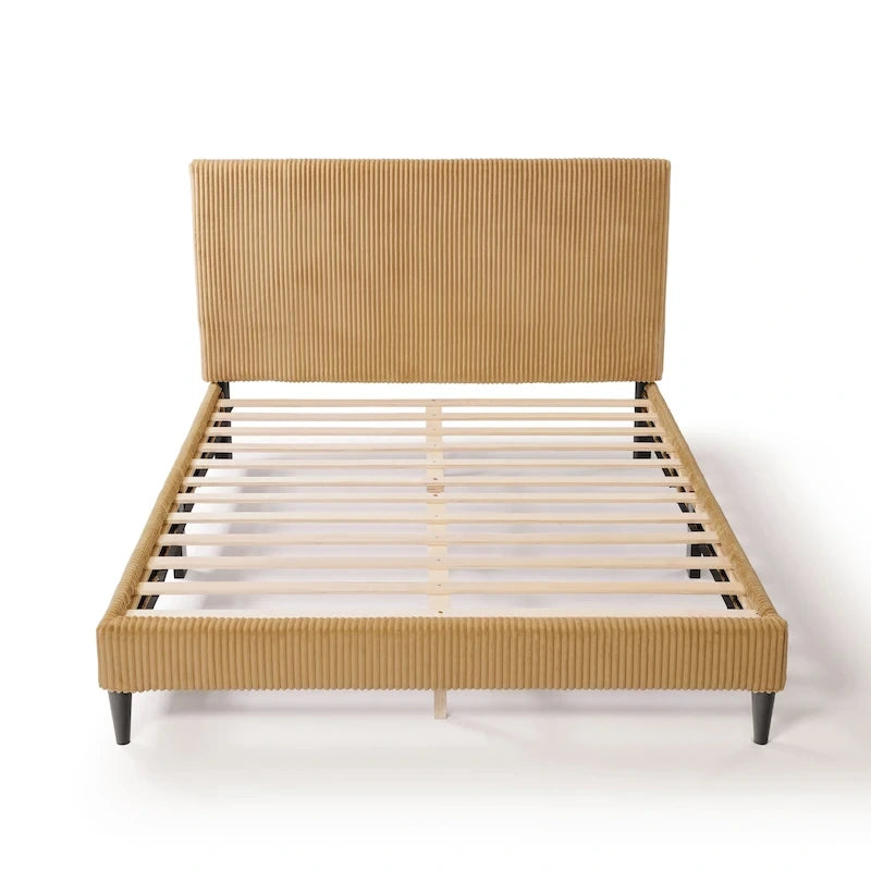 Letto a piattaforma moderno in velluto a coste Queen Size, non è richiesta la rete