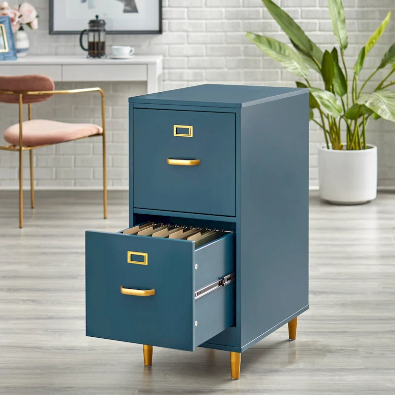 Schedario a 2 cassetti formato Letter con maniglie dorate