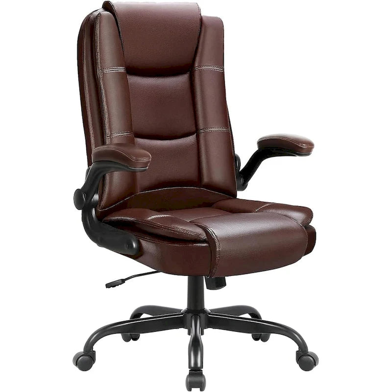 Sedia da ufficio ergonomica "Big & Tall" con schienale alto, altezza regolabile, in pelle, con braccioli imbottiti a scomparsa