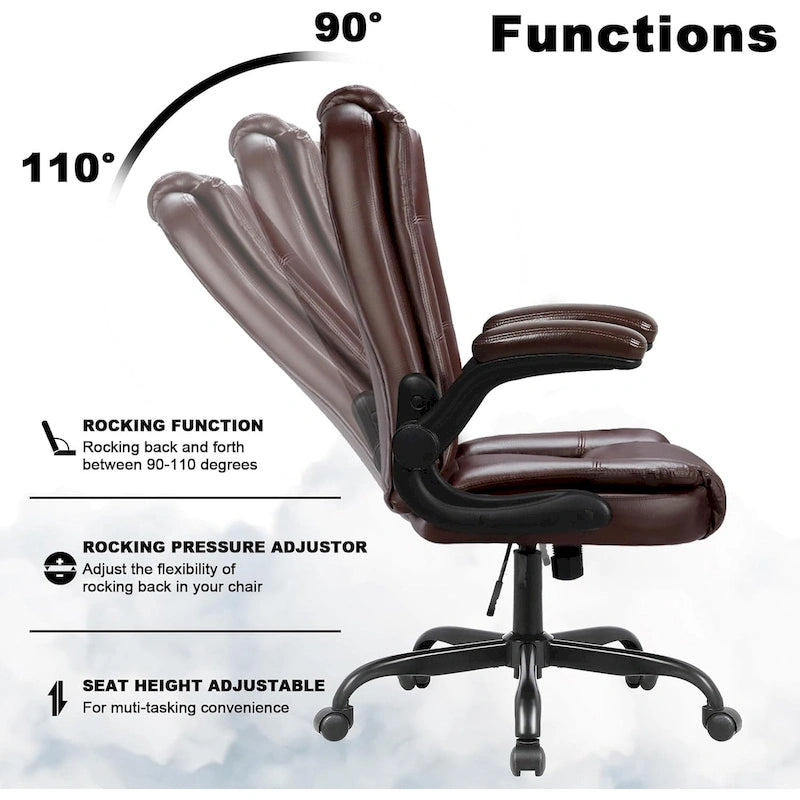 Sedia da ufficio ergonomica "Big & Tall" con schienale alto, altezza regolabile, in pelle, con braccioli imbottiti a scomparsa