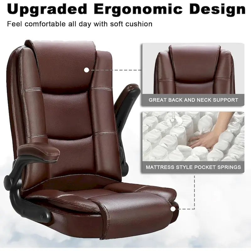 Sedia da ufficio ergonomica "Big & Tall" con schienale alto, altezza regolabile, in pelle, con braccioli imbottiti a scomparsa