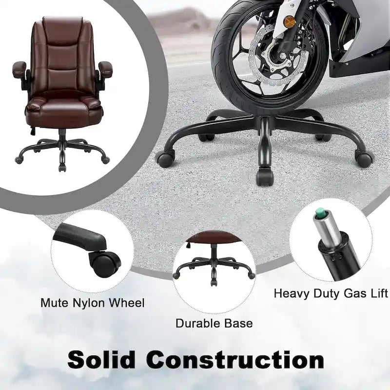 Sedia da ufficio ergonomica "Big & Tall" con schienale alto, altezza regolabile, in pelle, con braccioli imbottiti a scomparsa