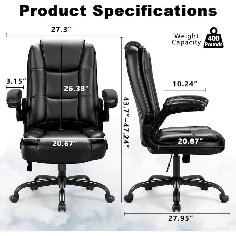 Sedia da ufficio ergonomica "Big & Tall" con schienale alto, altezza regolabile, in pelle, con braccioli imbottiti a scomparsa