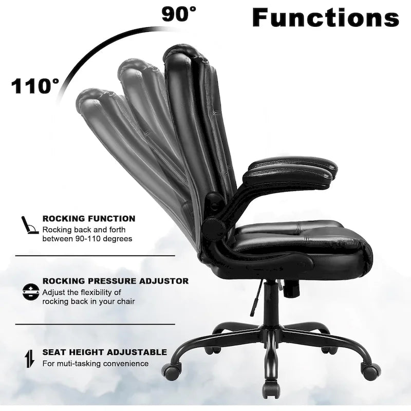 Sedia da ufficio ergonomica "Big & Tall" con schienale alto, altezza regolabile, in pelle, con braccioli imbottiti a scomparsa