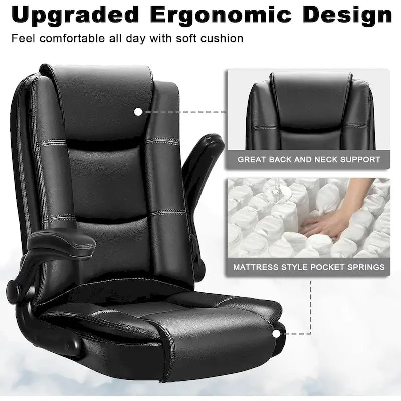 Sedia da ufficio ergonomica "Big & Tall" con schienale alto, altezza regolabile, in pelle, con braccioli imbottiti a scomparsa