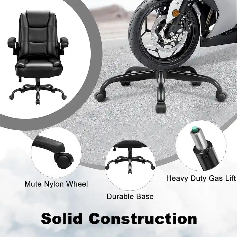 Sedia da ufficio ergonomica "Big & Tall" con schienale alto, altezza regolabile, in pelle, con braccioli imbottiti a scomparsa