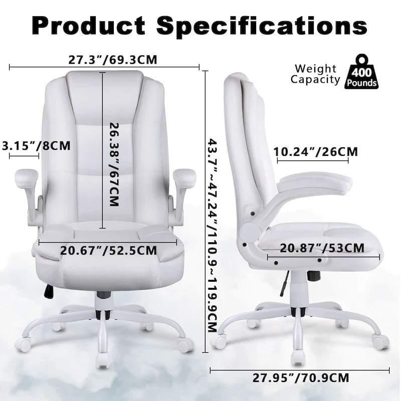 Sedia da ufficio ergonomica "Big & Tall" con schienale alto, altezza regolabile, in pelle, con braccioli imbottiti a scomparsa