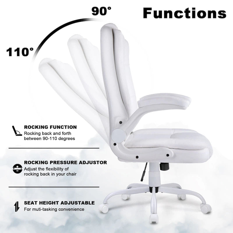 Sedia da ufficio ergonomica "Big & Tall" con schienale alto, altezza regolabile, in pelle, con braccioli imbottiti a scomparsa