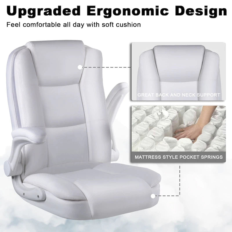 Sedia da ufficio ergonomica "Big & Tall" con schienale alto, altezza regolabile, in pelle, con braccioli imbottiti a scomparsa