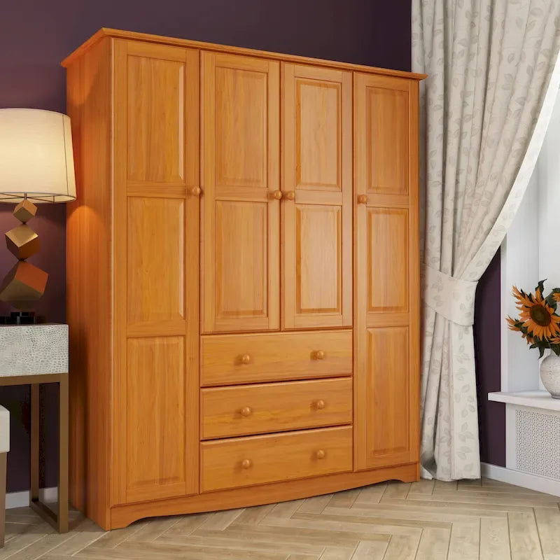 Armadio a 4 ante in 100% legno massello con maniglie in metallo o legno