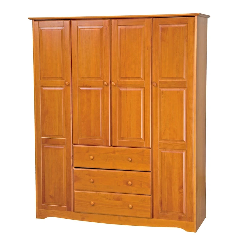 Armadio a 4 ante in 100% legno massello con maniglie in metallo o legno