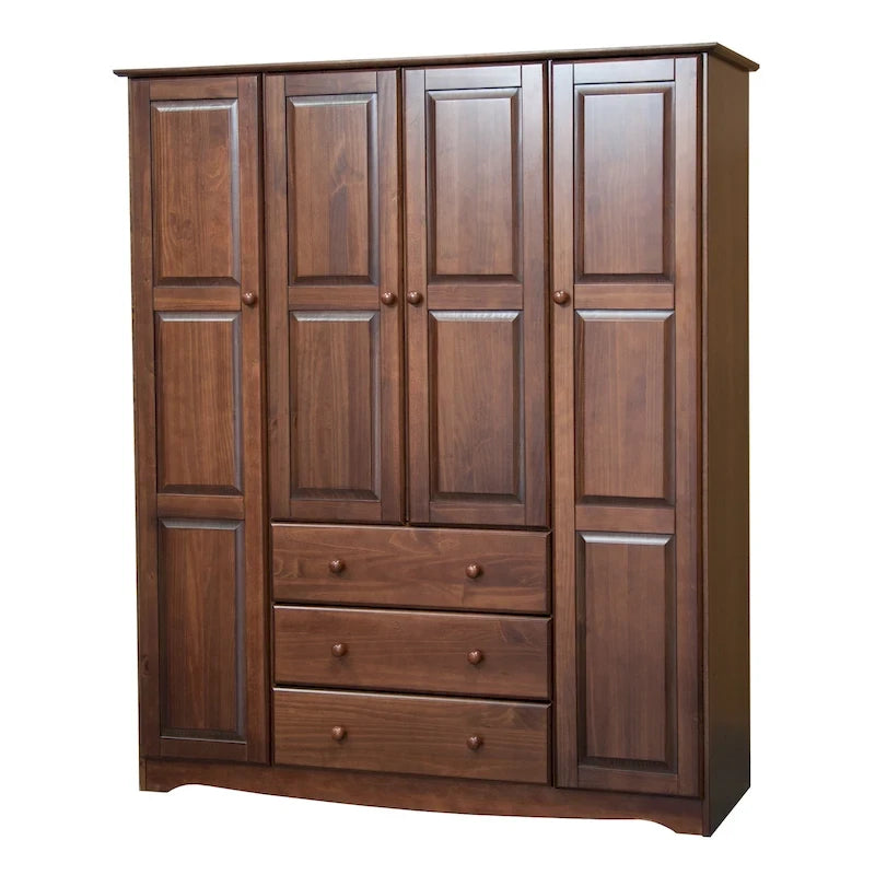 Armadio a 4 ante in 100% legno massello con maniglie in metallo o legno