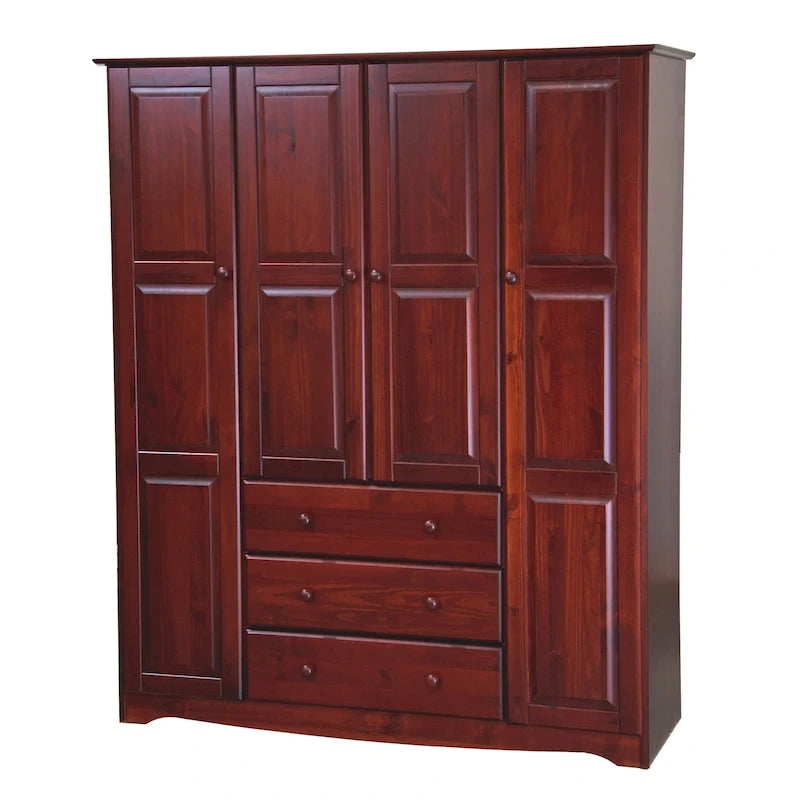 Armadio a 4 ante in 100% legno massello con maniglie in metallo o legno