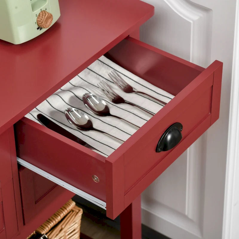 Credenza a buffet, tavolo console con 4 cassetti e ripiano inferiore a doghe