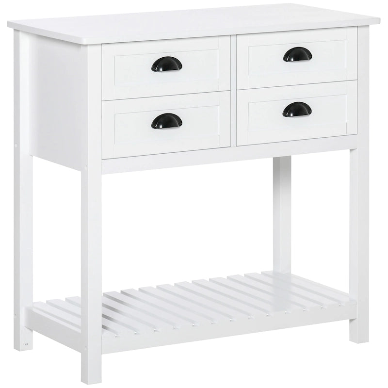 Credenza a buffet, tavolo console con 4 cassetti e ripiano inferiore a doghe