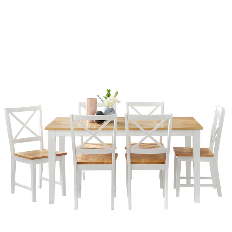 Set da pranzo Crossback bianco/naturale da 7 pezzi