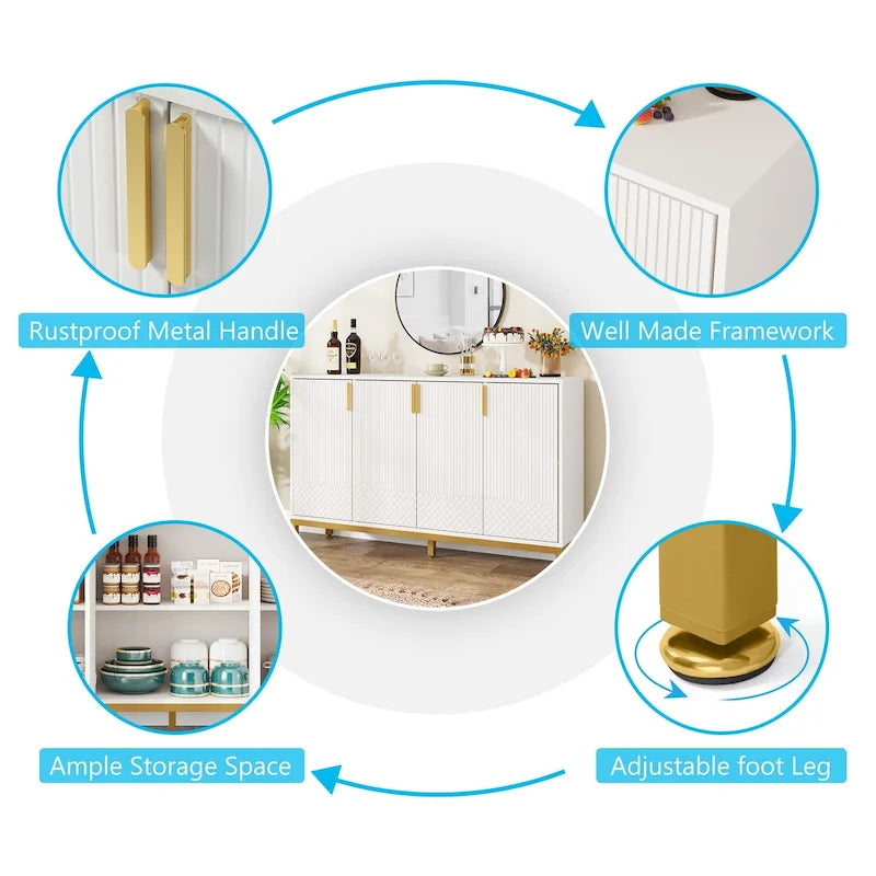 Credenza da Cucina da 55 Pollici, Mobile Buffet con Contenitore