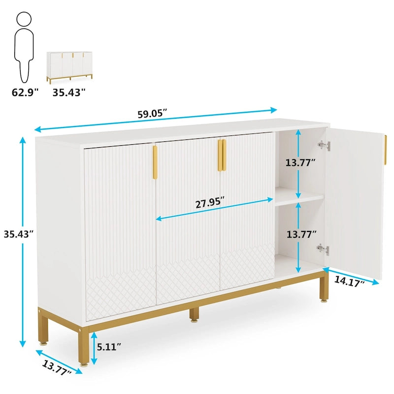 Credenza da Cucina da 55 Pollici, Mobile Buffet con Contenitore