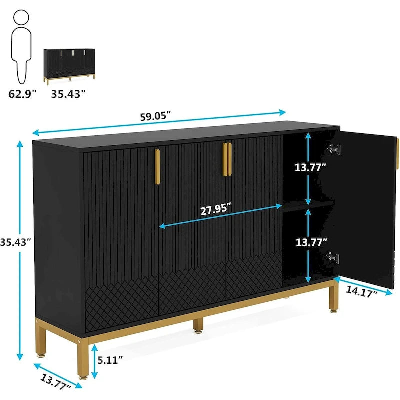 Credenza da Cucina da 55 Pollici, Mobile Buffet con Contenitore