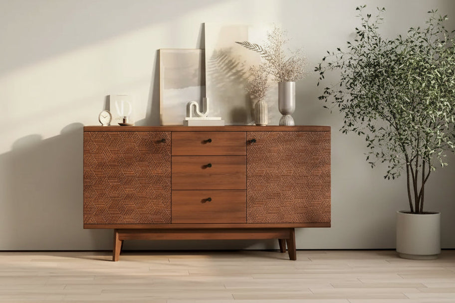 Living Skog Scandi Sideboard Buffet TV Stand with Drawers and Wooden Legs for TV's up to 65-inch TV