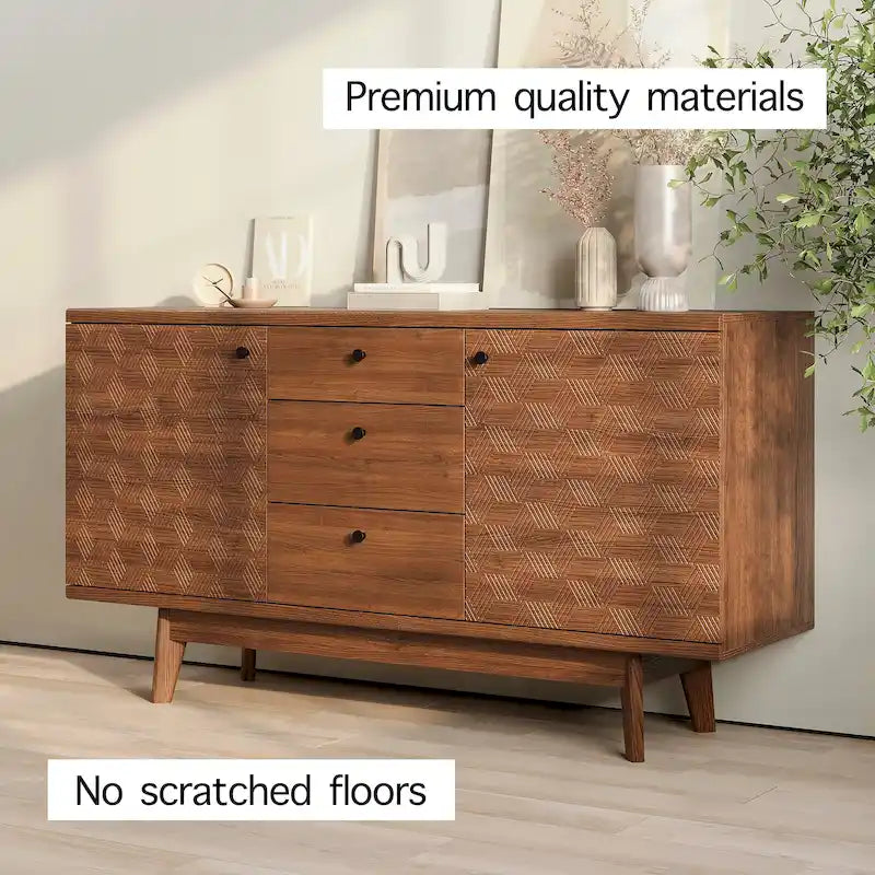 Madia credenza TV in stile scandinavo con cassetti e gambe in legno per TV fino a 65"
