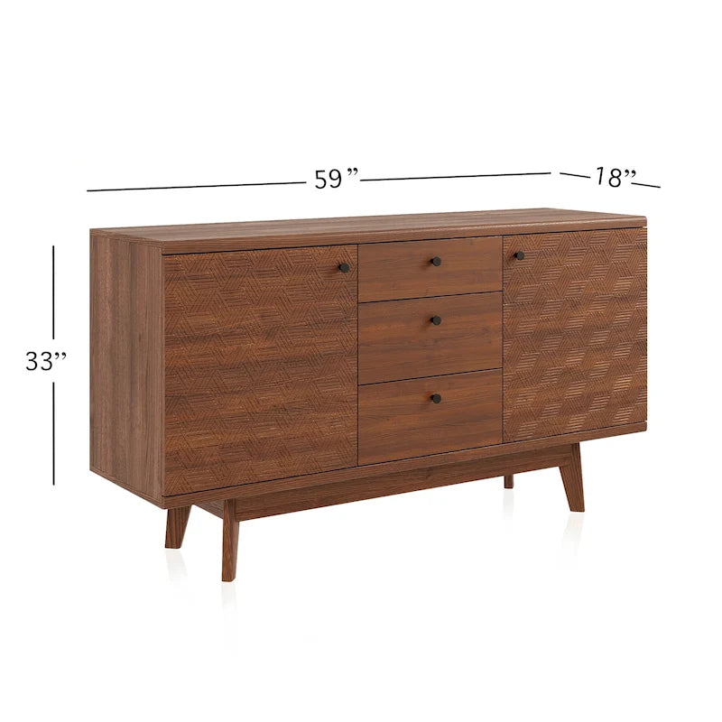 Madia credenza TV in stile scandinavo con cassetti e gambe in legno per TV fino a 65"