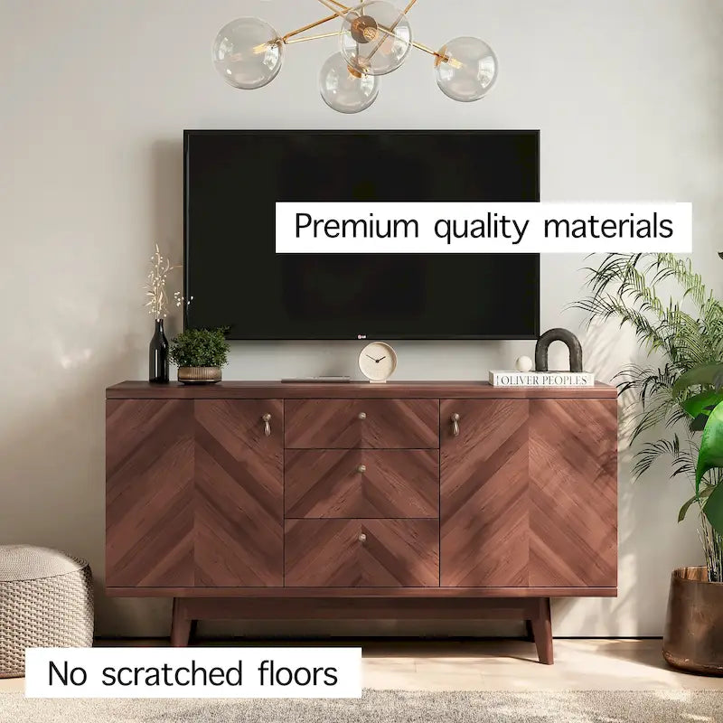Madia credenza TV in stile scandinavo con cassetti e gambe in legno per TV fino a 65"