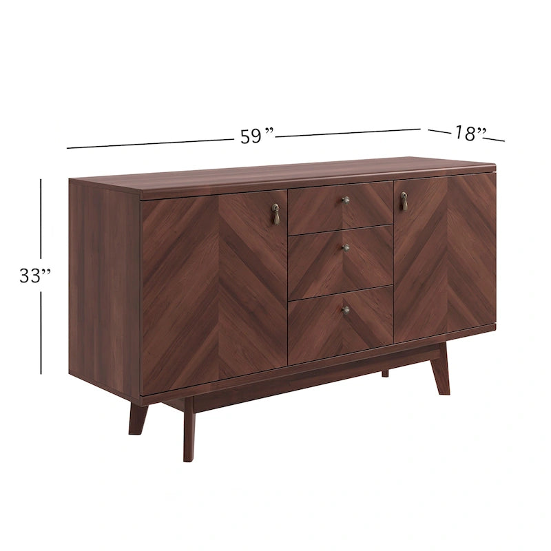 Madia credenza TV in stile scandinavo con cassetti e gambe in legno per TV fino a 65"