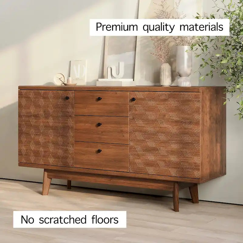 Madia credenza TV in stile scandinavo con cassetti e gambe in legno per TV fino a 65"