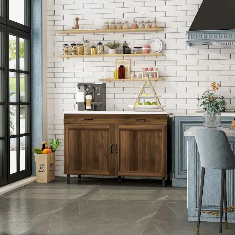 Isola da cucina multifunzione con piano in marmo e contenitore