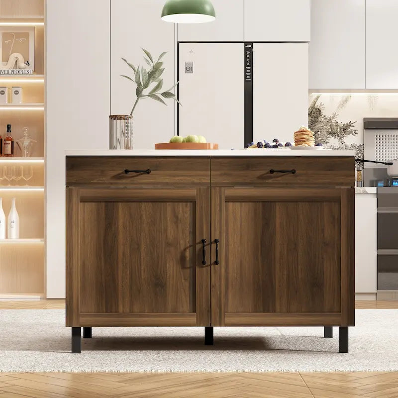 Isola da cucina multifunzione con piano in marmo e contenitore