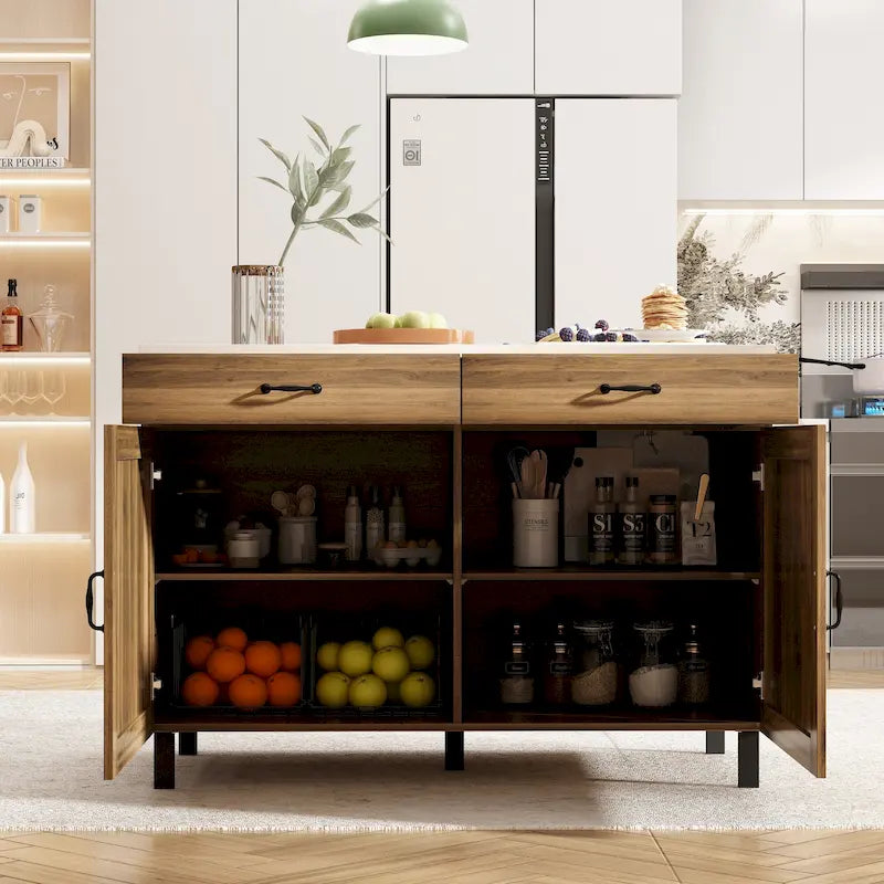 Isola da cucina multifunzione con piano in marmo e contenitore