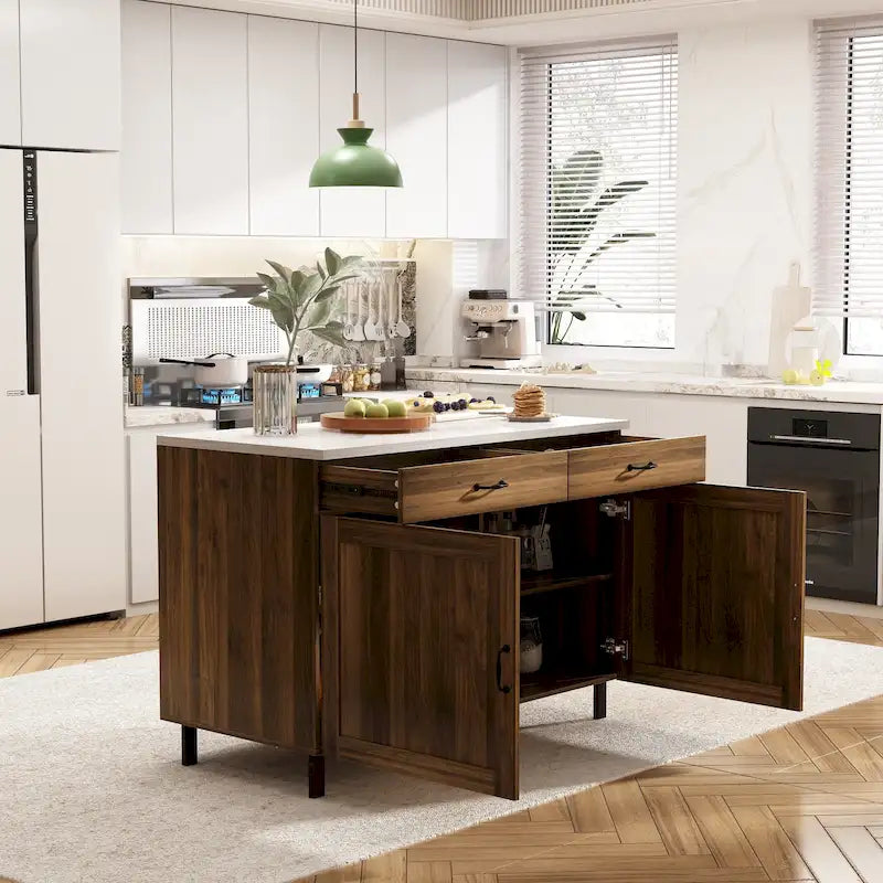 Isola da cucina multifunzione con piano in marmo e contenitore