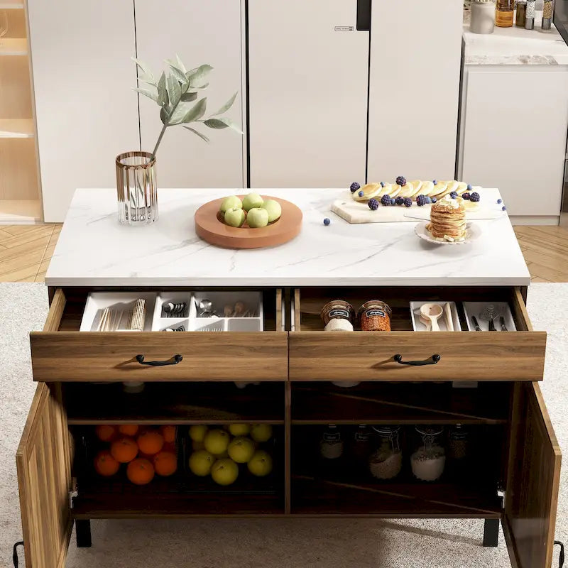 Isola da cucina multifunzione con piano in marmo e contenitore