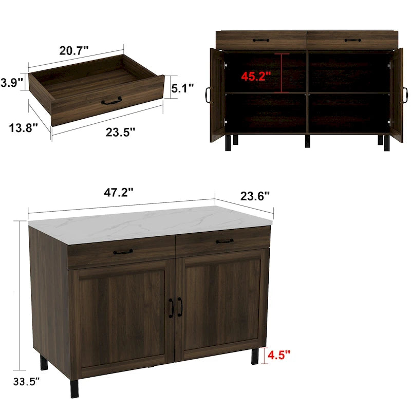 Isola da cucina multifunzione con piano in marmo e contenitore