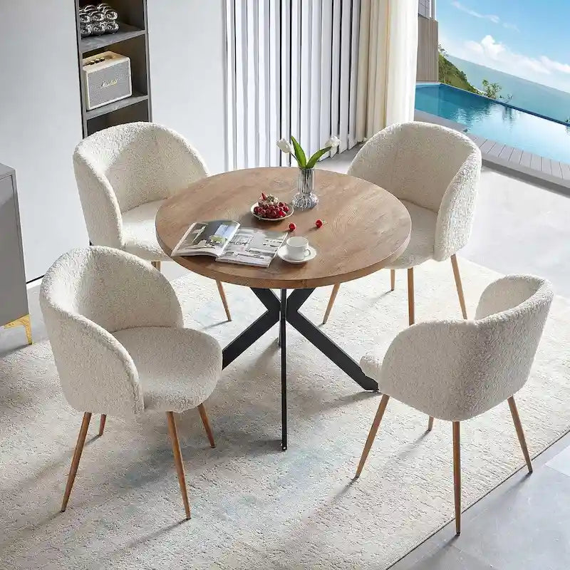 Set da pranzo rotondo con sedie a poltroncina in Sherpa, salvaspazio