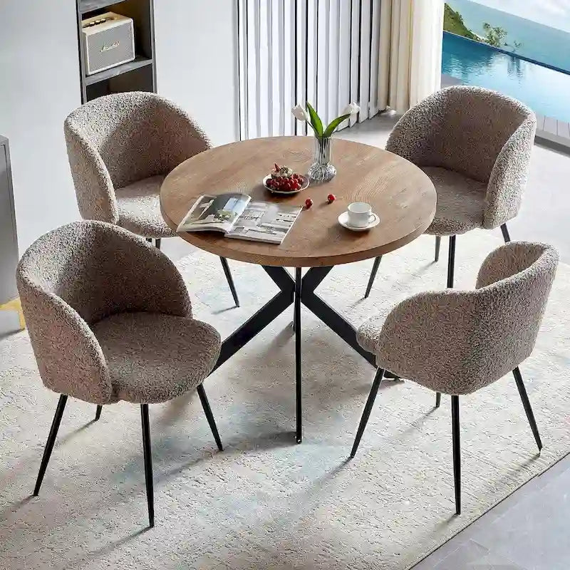 Set da pranzo rotondo con sedie a poltroncina in Sherpa, salvaspazio