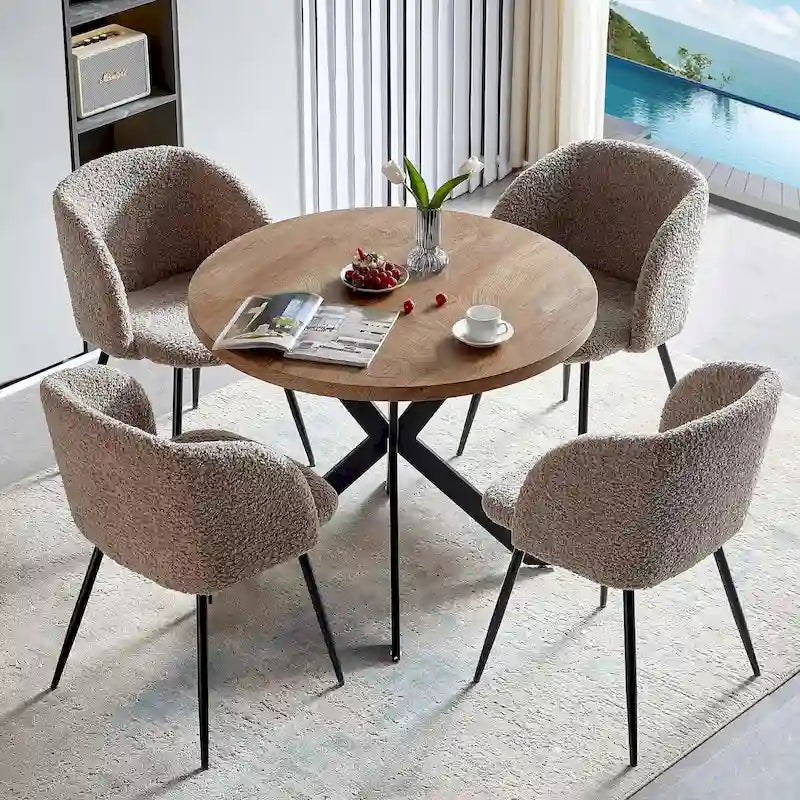 Set da pranzo rotondo con sedie a poltroncina in Sherpa, salvaspazio