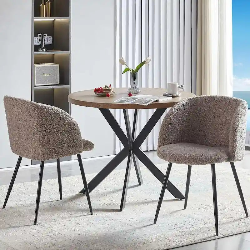 Set da pranzo rotondo con sedie a poltroncina in Sherpa, salvaspazio