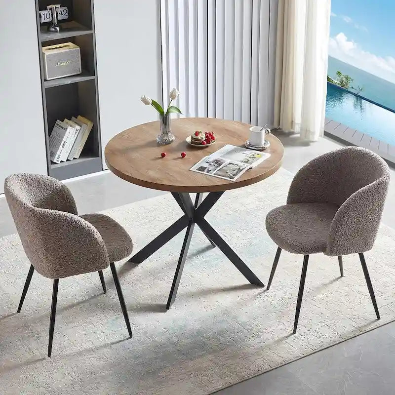 Set da pranzo rotondo con sedie a poltroncina in Sherpa, salvaspazio