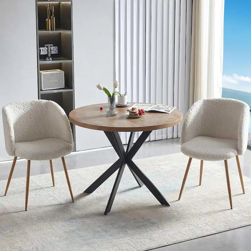 Set da pranzo rotondo con sedie a poltroncina in Sherpa, salvaspazio