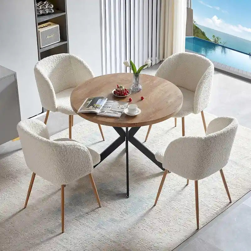 Set da pranzo rotondo con sedie a poltroncina in Sherpa, salvaspazio