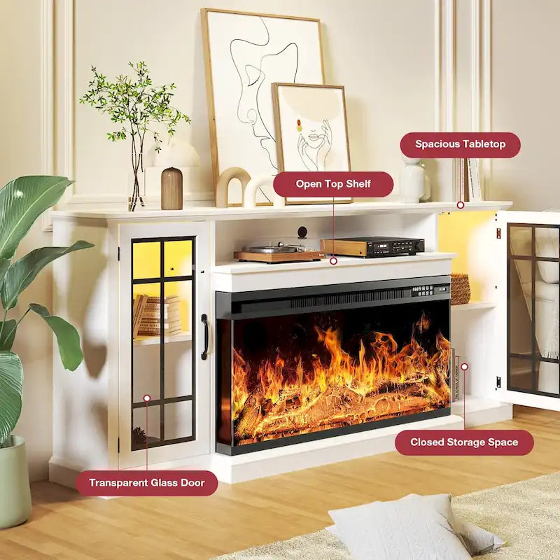 Mobile TV con camino in vetro a 3 lati da 36 pollici per TV fino a 80 pollici