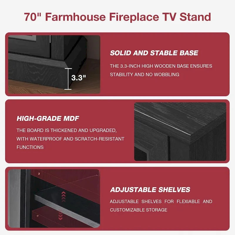 Mobile TV con camino in vetro a 3 lati da 36 pollici per TV fino a 80 pollici