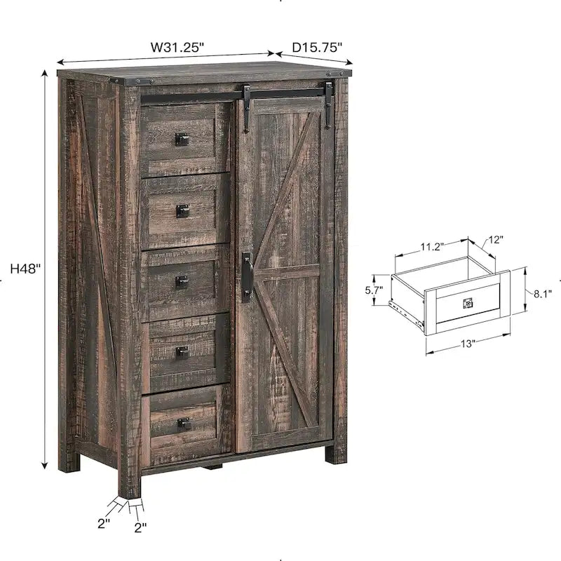 Cassettiera a 5 cassetti in stile rustico, cassettiera, comò organizer