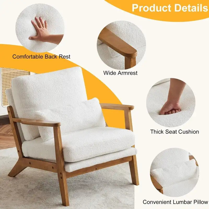 Poltrona d'accento rivestita in misto lino con gambe in legno e cuscino, beige