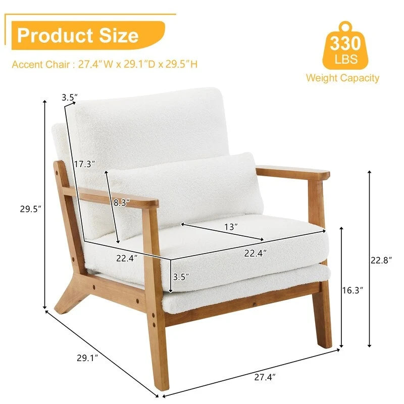 Poltrona d'accento rivestita in misto lino con gambe in legno e cuscino, beige
