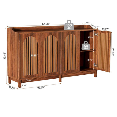 Credenza da buffet stile rustico da 57" con ante e ripiano regolabile