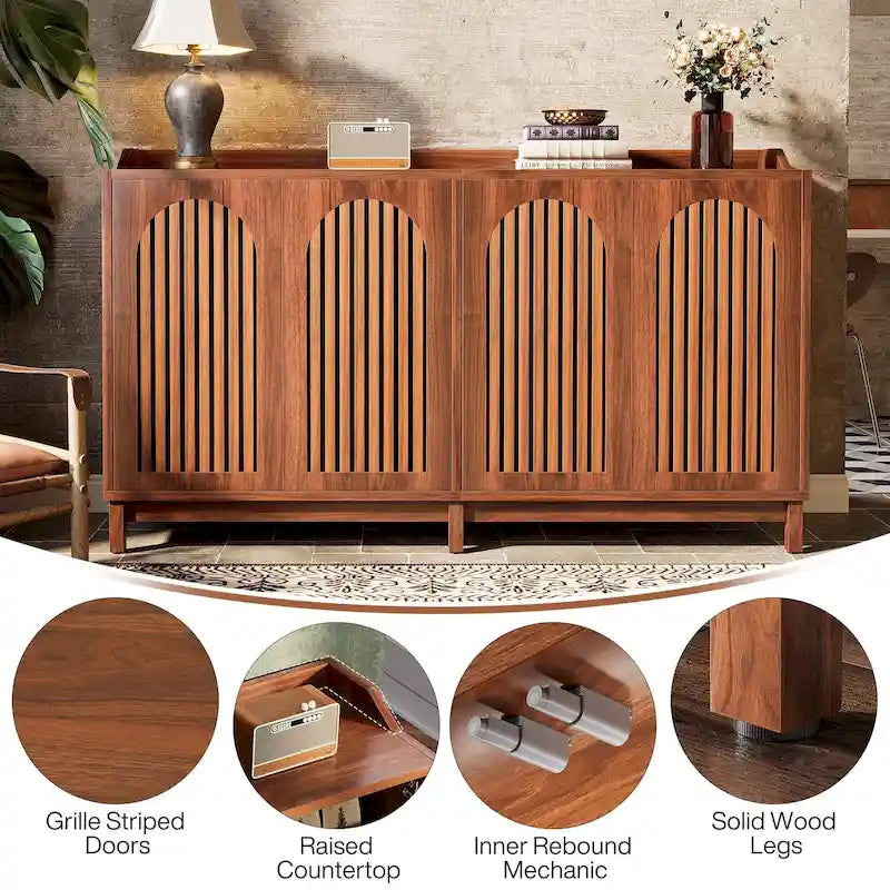 Credenza da buffet stile rustico da 57" con ante e ripiano regolabile