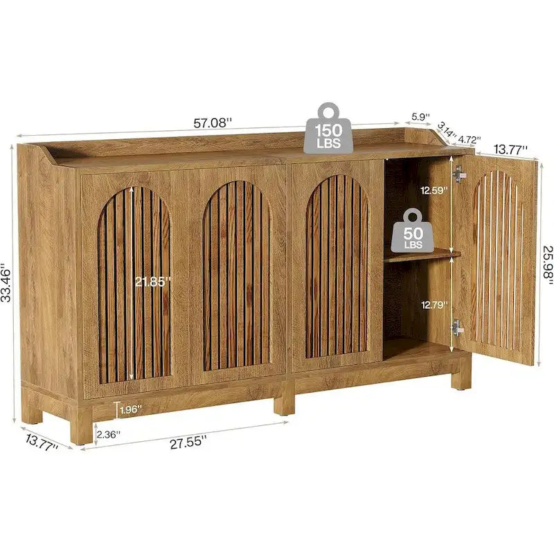Credenza da buffet stile rustico da 57" con ante e ripiano regolabile